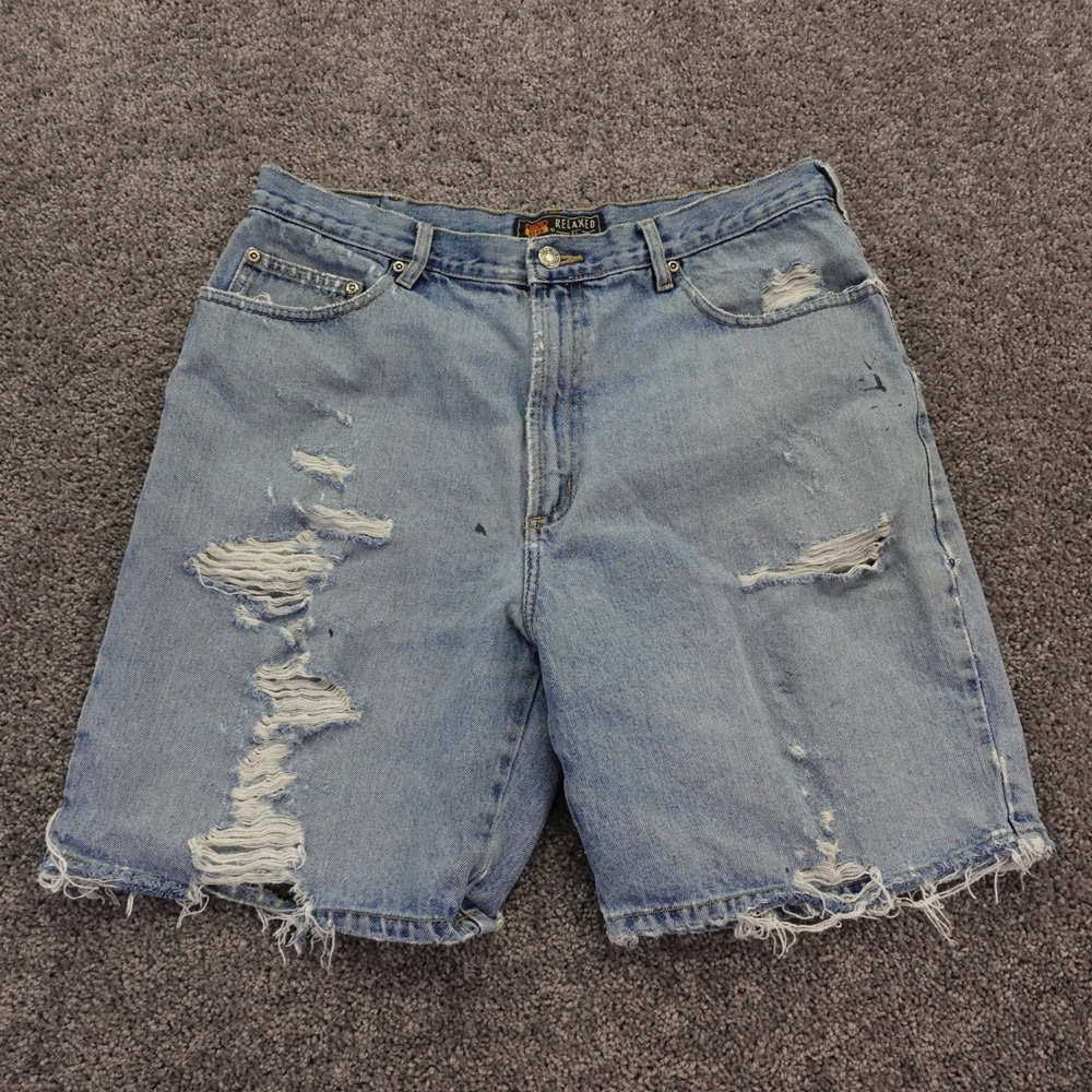 Route 66 Denim Shorts Mens 36 Blue Relaxed Fit Distressed Cut Off Vintage Cotton